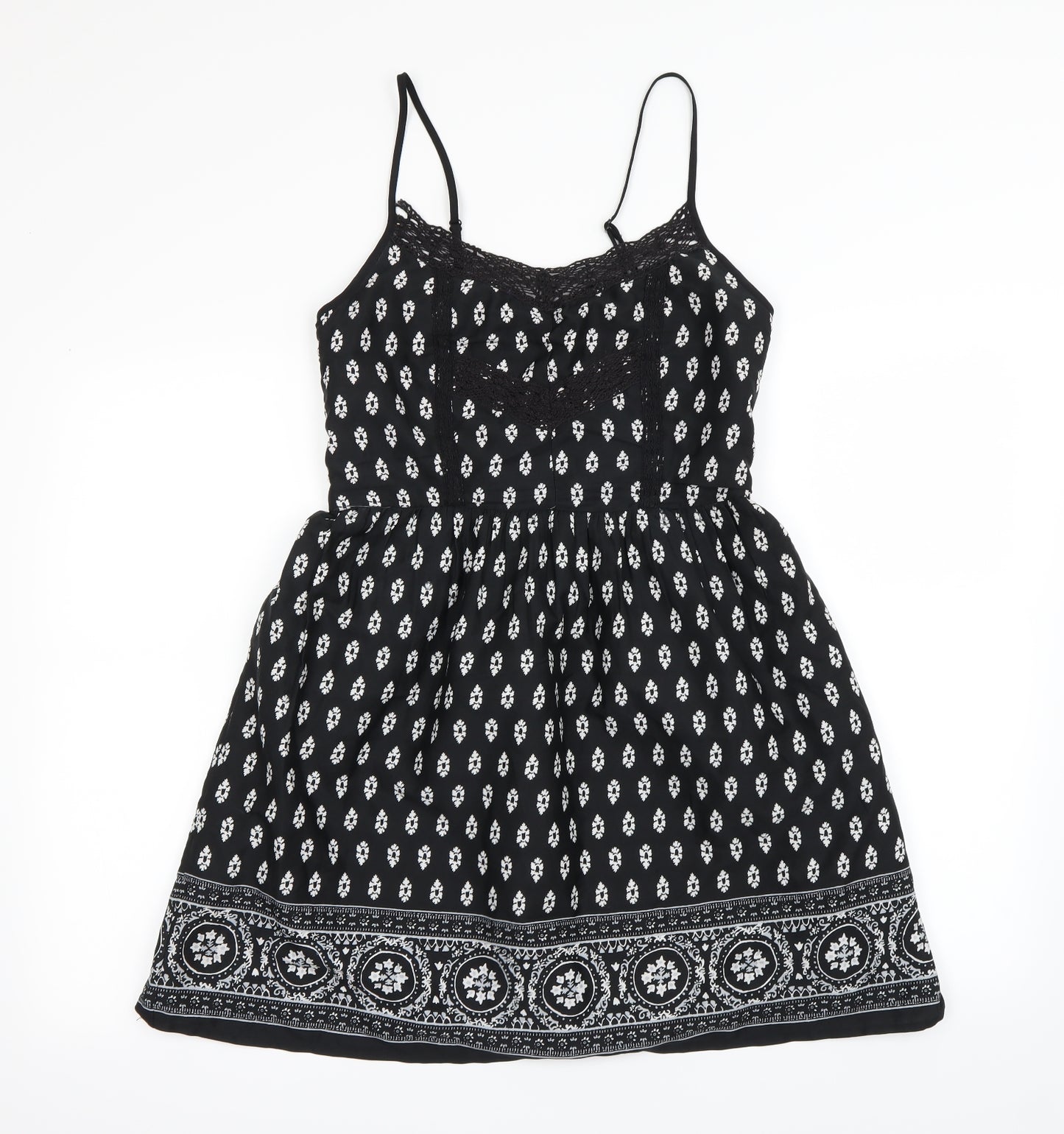 New Look Womens Black Floral  A-Line  Size 12