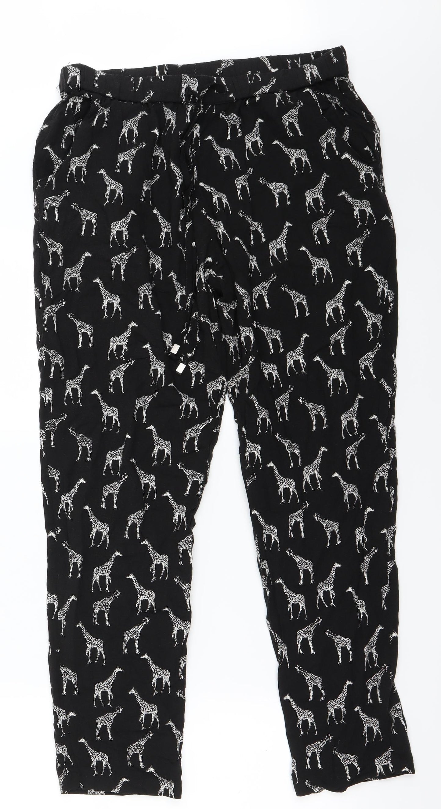New Look Womens Black Animal Print  Trousers  Size 12 L24 in