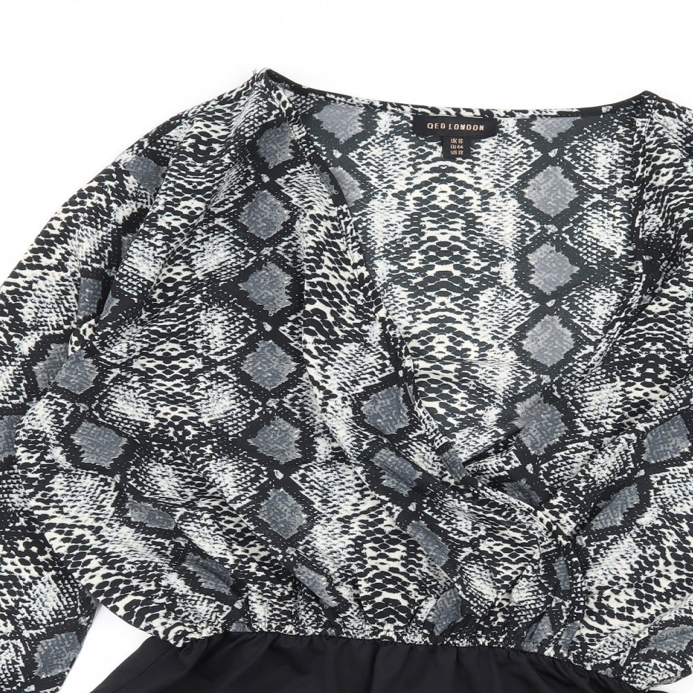 QED London Womens Grey Animal Print  Bodysuit One-Piece Size 16