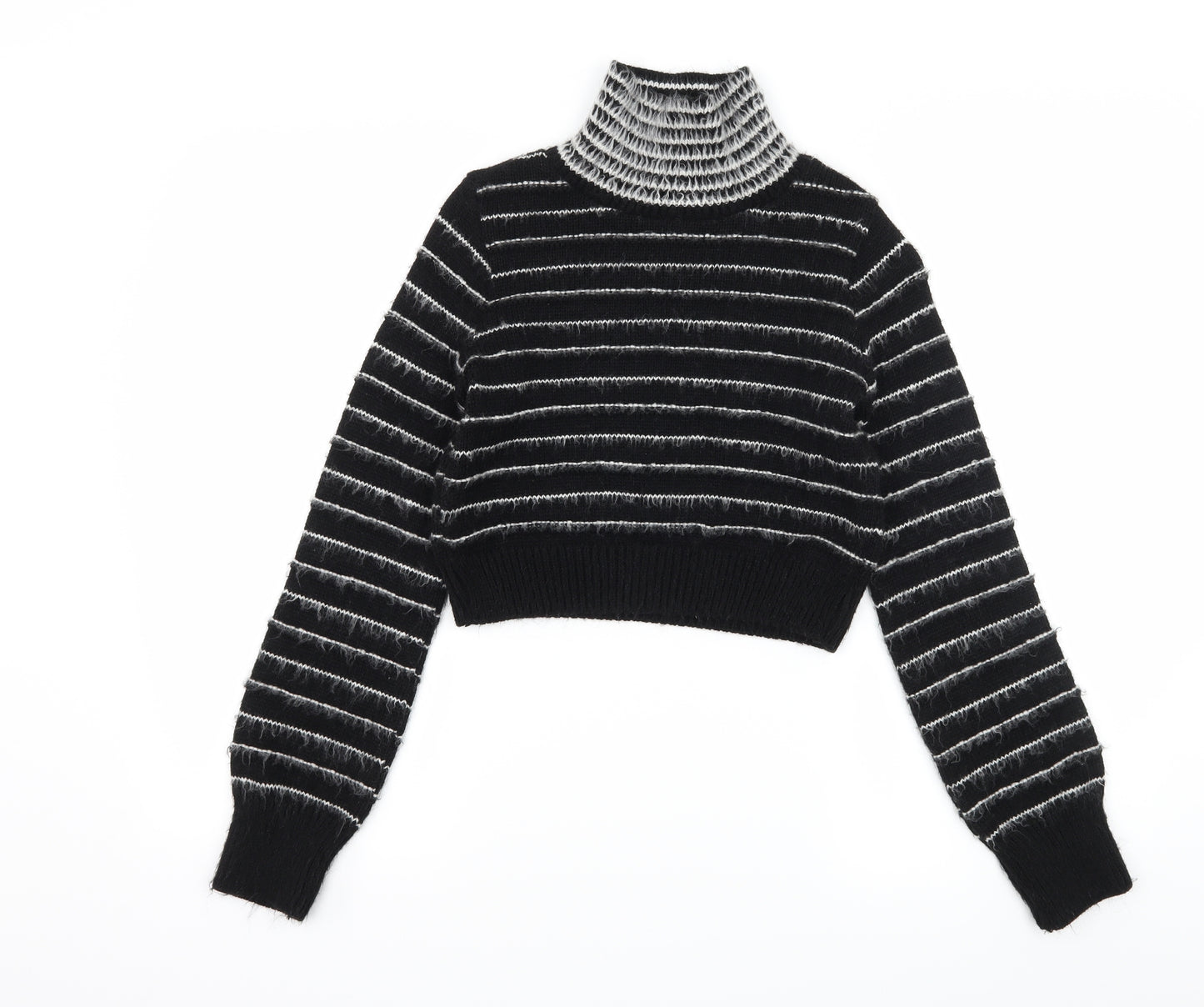 Preworn Womens Black Striped Knit Pullover Jumper Size L