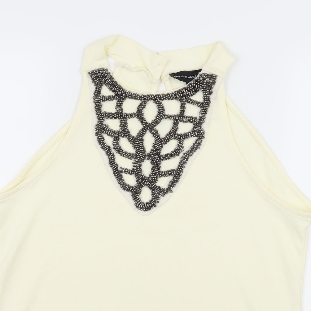 Astrid Black Label Womens Ivory  Jersey Basic Blouse Size M  - Embelished Neckline