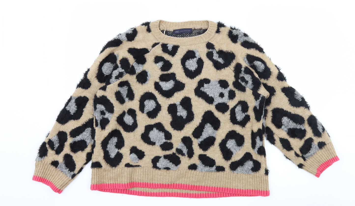 Marks and Spencer Womens Brown Animal Print Knit Pullover Jumper Size M