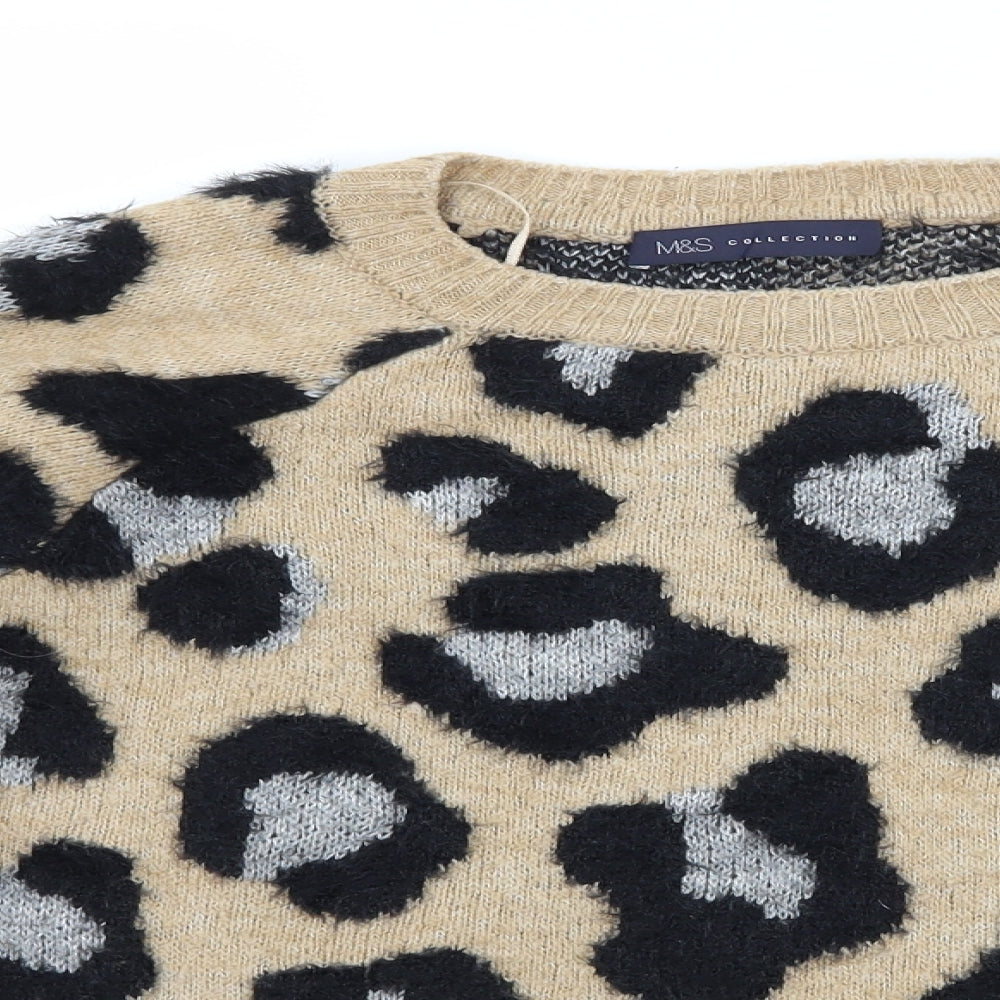 Marks and Spencer Womens Brown Animal Print Knit Pullover Jumper Size M