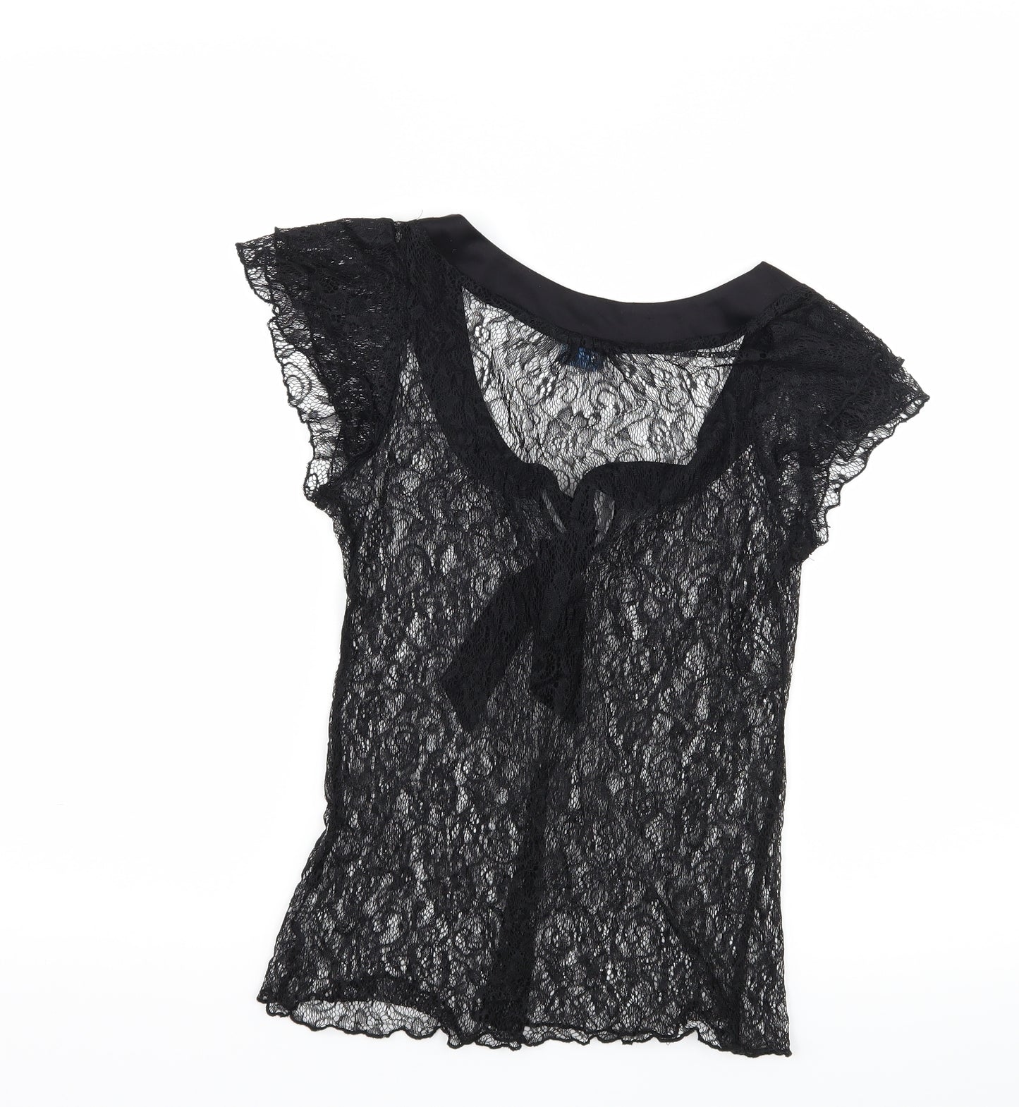 Oasis Womens Black  Lace Basic Blouse Size 10
