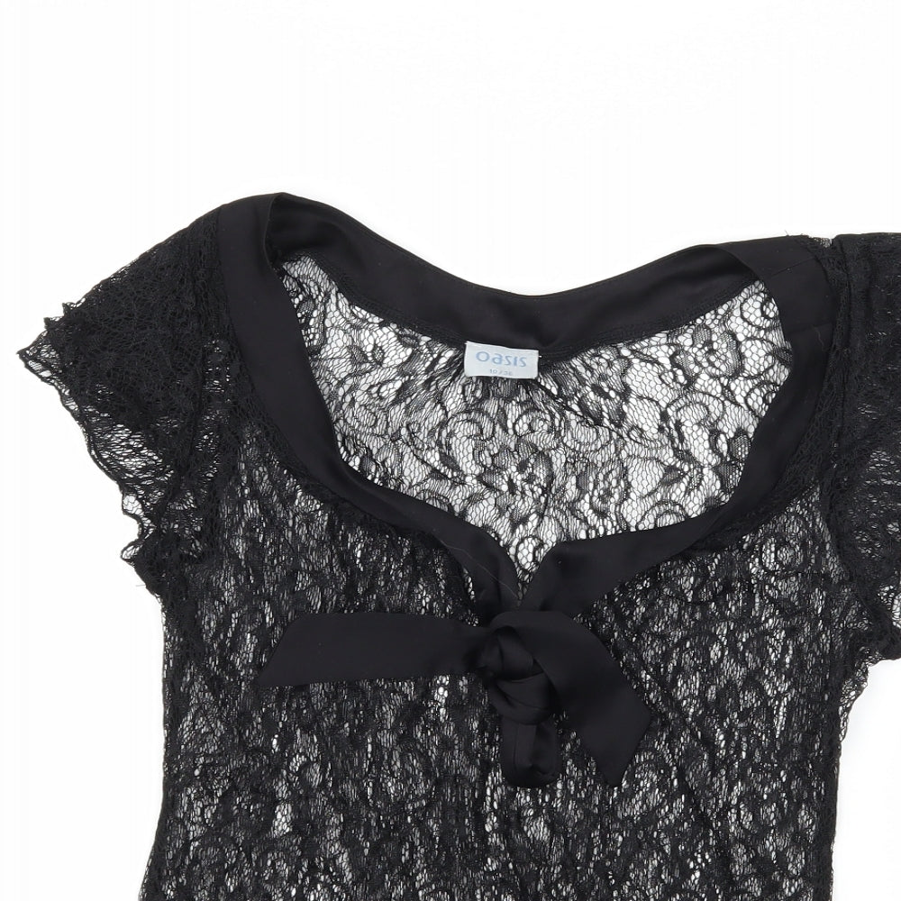 Oasis Womens Black  Lace Basic Blouse Size 10