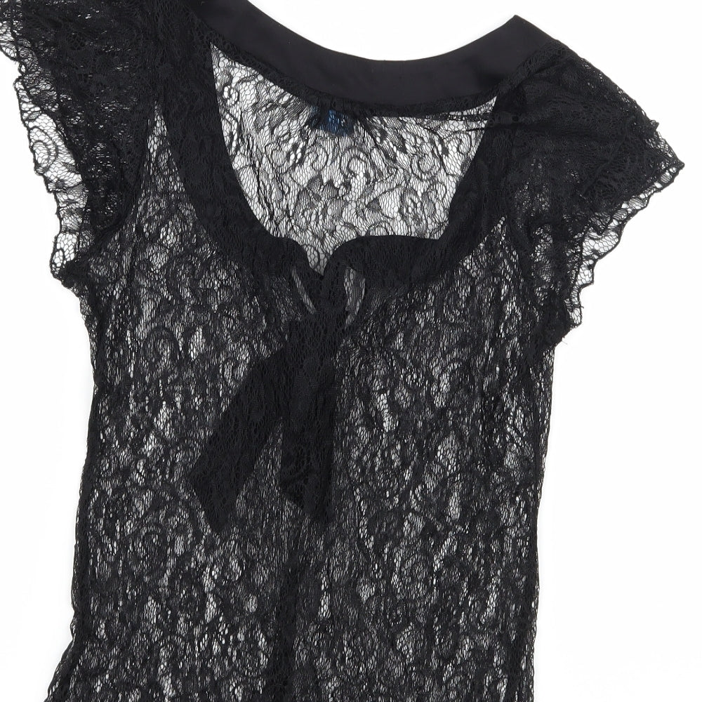 Oasis Womens Black  Lace Basic Blouse Size 10