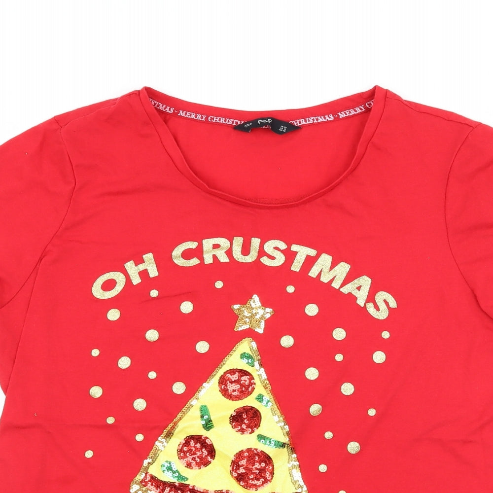 F&F Womens Red  Jersey Basic T-Shirt Size 20  - Oh Crustmas Tree