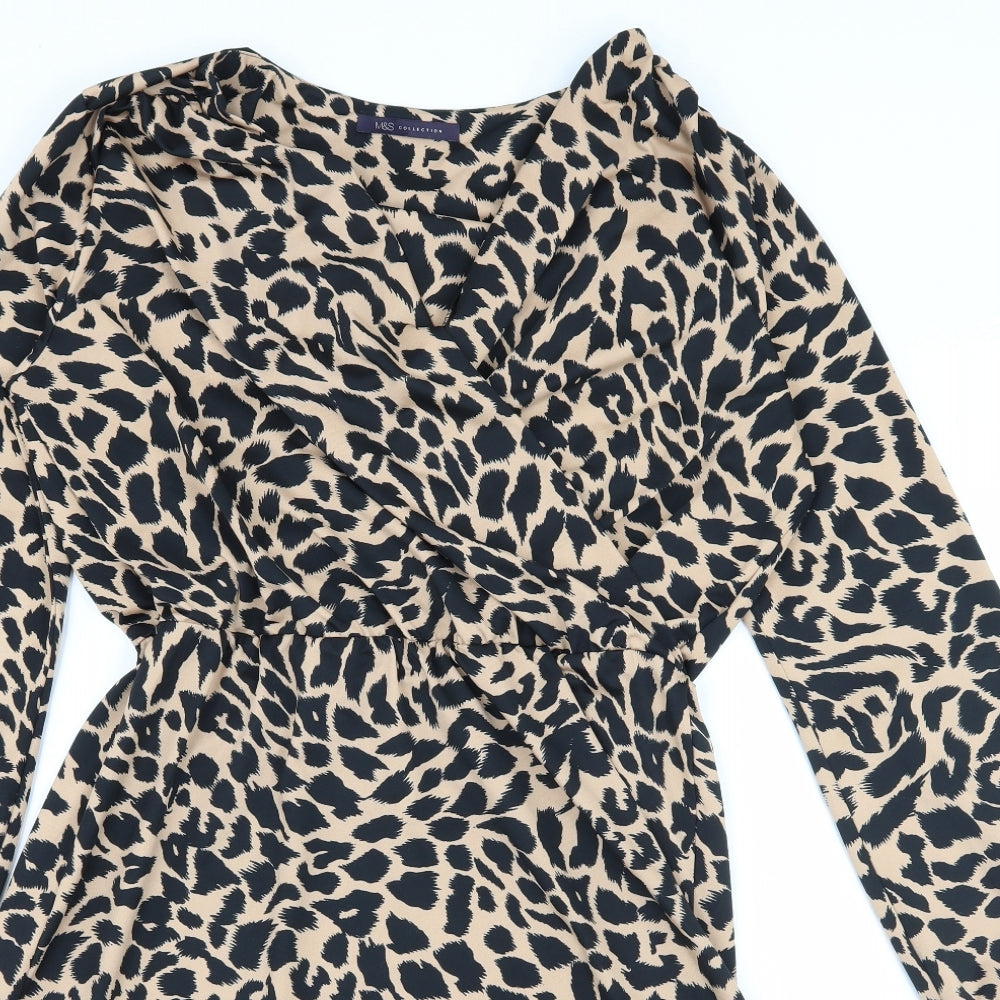Marks and Spencer Womens Brown Animal Print Jersey Fit & Flare  Size 12