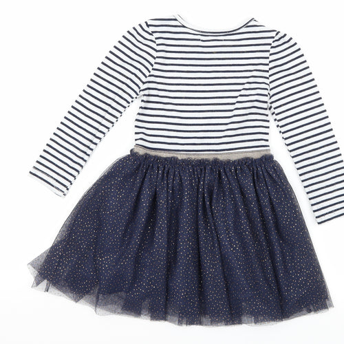 Primark Girls Grey Striped Jersey Skater Dress  Size 3-4 Years  - Love Heart