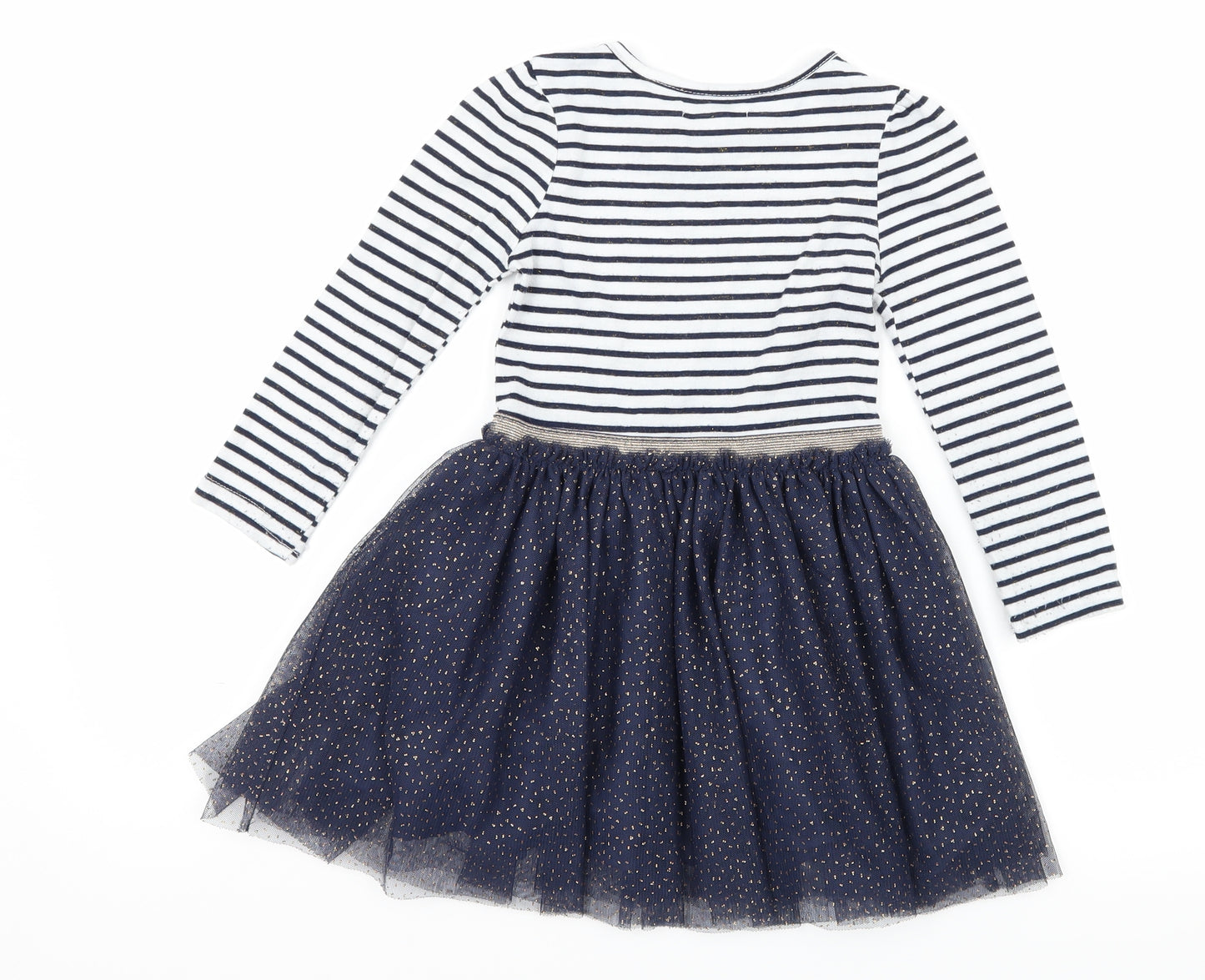 Primark Girls Grey Striped Jersey Skater Dress  Size 3-4 Years  - Love Heart