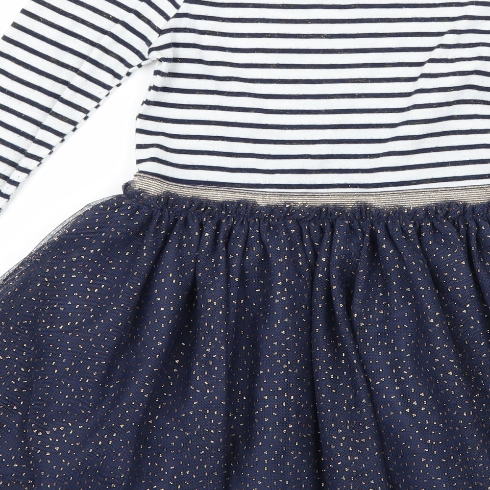 Primark Girls Grey Striped Jersey Skater Dress  Size 3-4 Years  - Love Heart