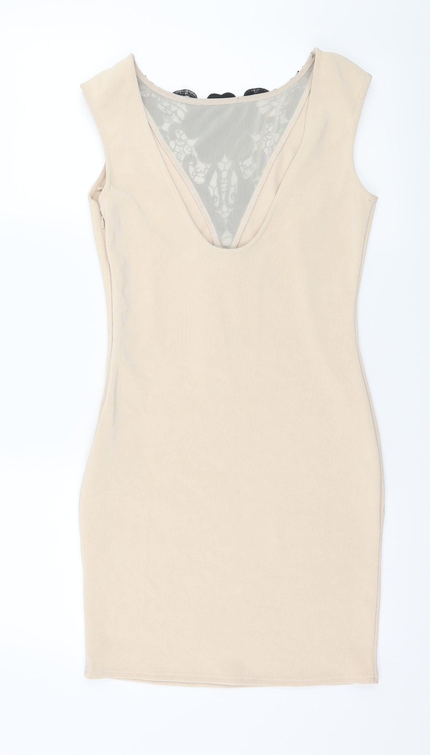 Lipsy Womens Brown  Jersey Bodycon  Size 10  - Lace Detail