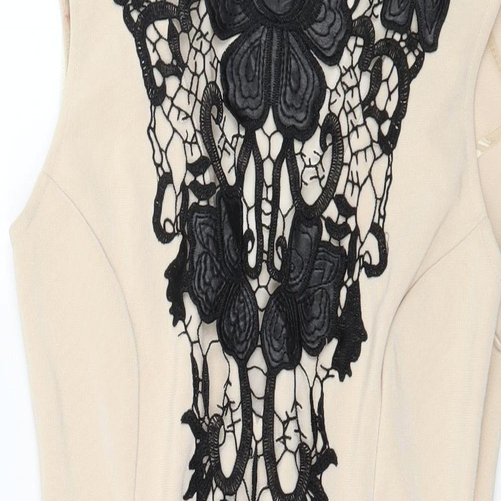 Lipsy Womens Brown  Jersey Bodycon  Size 10  - Lace Detail