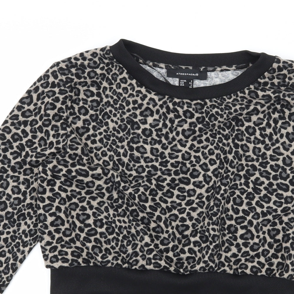 Atmosphere Womens Brown Animal Print Jersey Pullover Sweatshirt Size 6