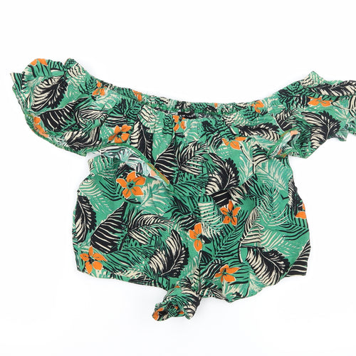 New Look Womens Green Floral  Basic Blouse Size 6  - Frill detail