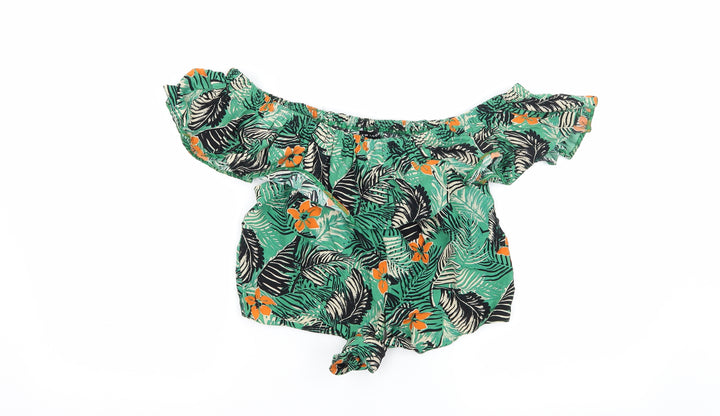 New Look Womens Green Floral Basic Blouse Size 6 - Frill detail