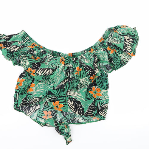 New Look Womens Green Floral  Basic Blouse Size 6  - Frill detail