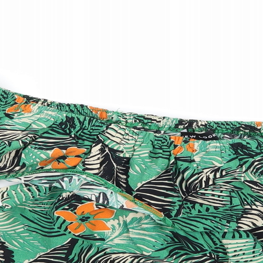 New Look Womens Green Floral  Basic Blouse Size 6  - Frill detail