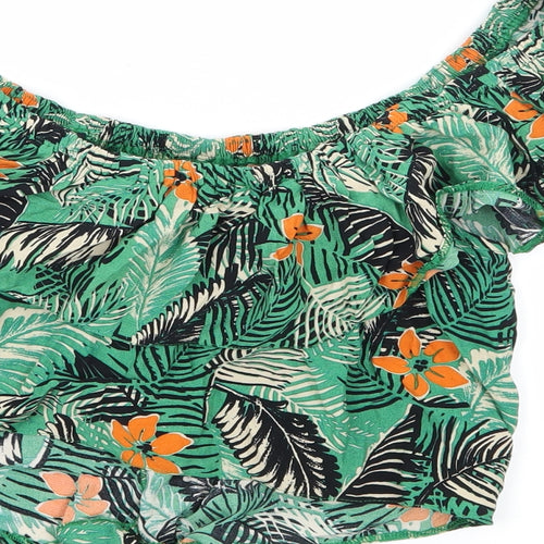 New Look Womens Green Floral  Basic Blouse Size 6  - Frill detail