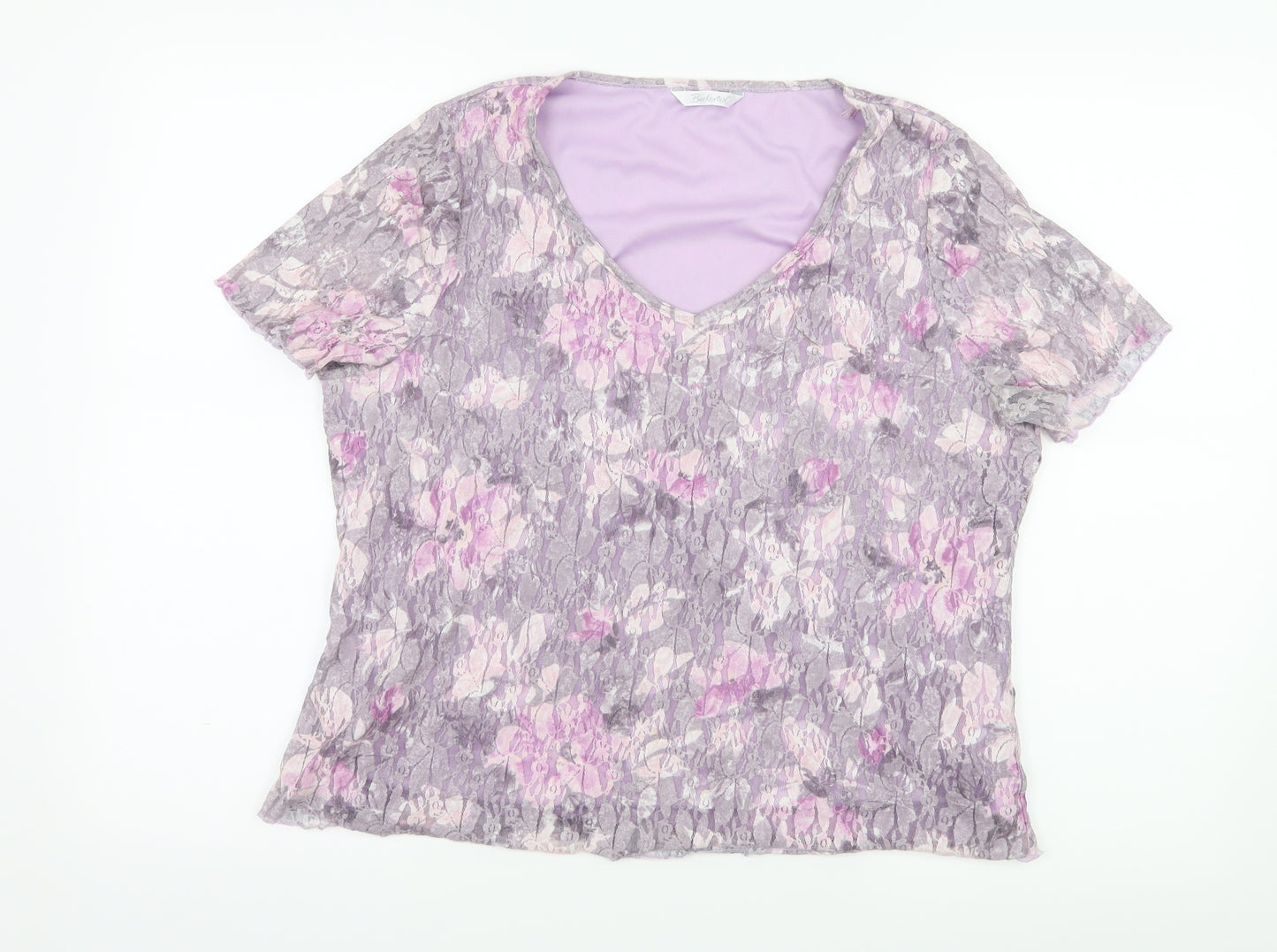 Berkertex Womens Purple Floral Lace Basic T-Shirt Size 18