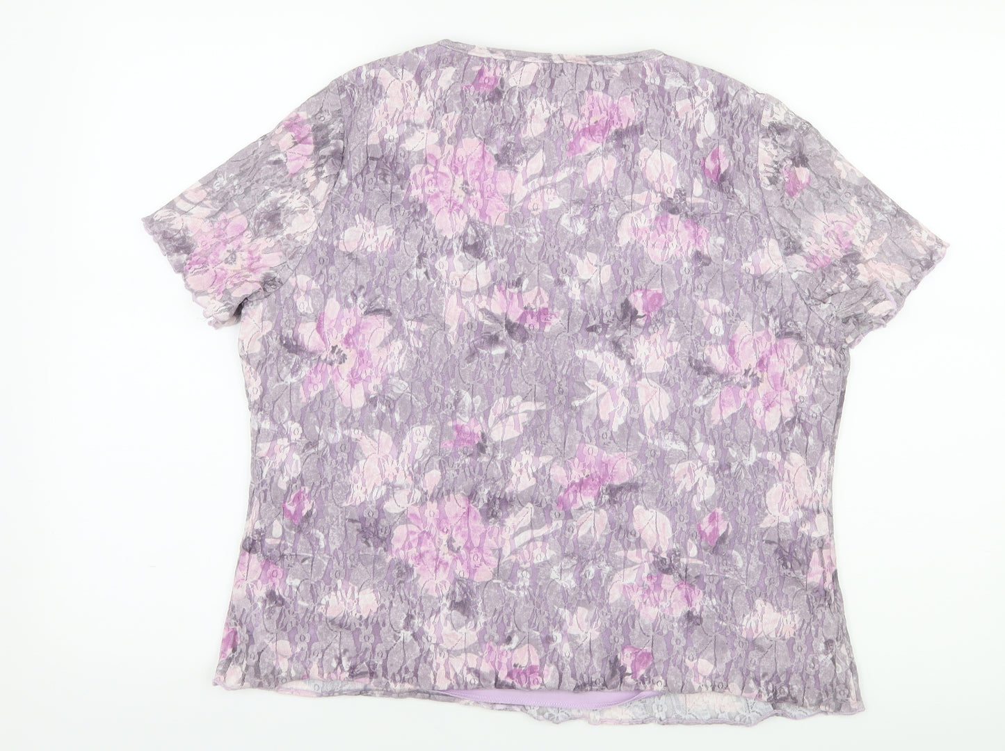 Berkertex Womens Purple Floral Lace Basic T-Shirt Size 18