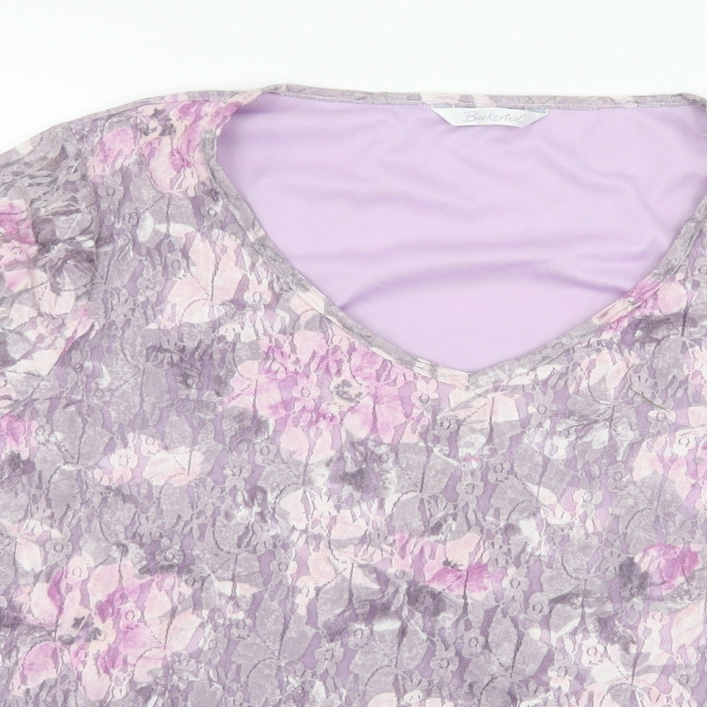 Berkertex Womens Purple Floral Lace Basic T-Shirt Size 18