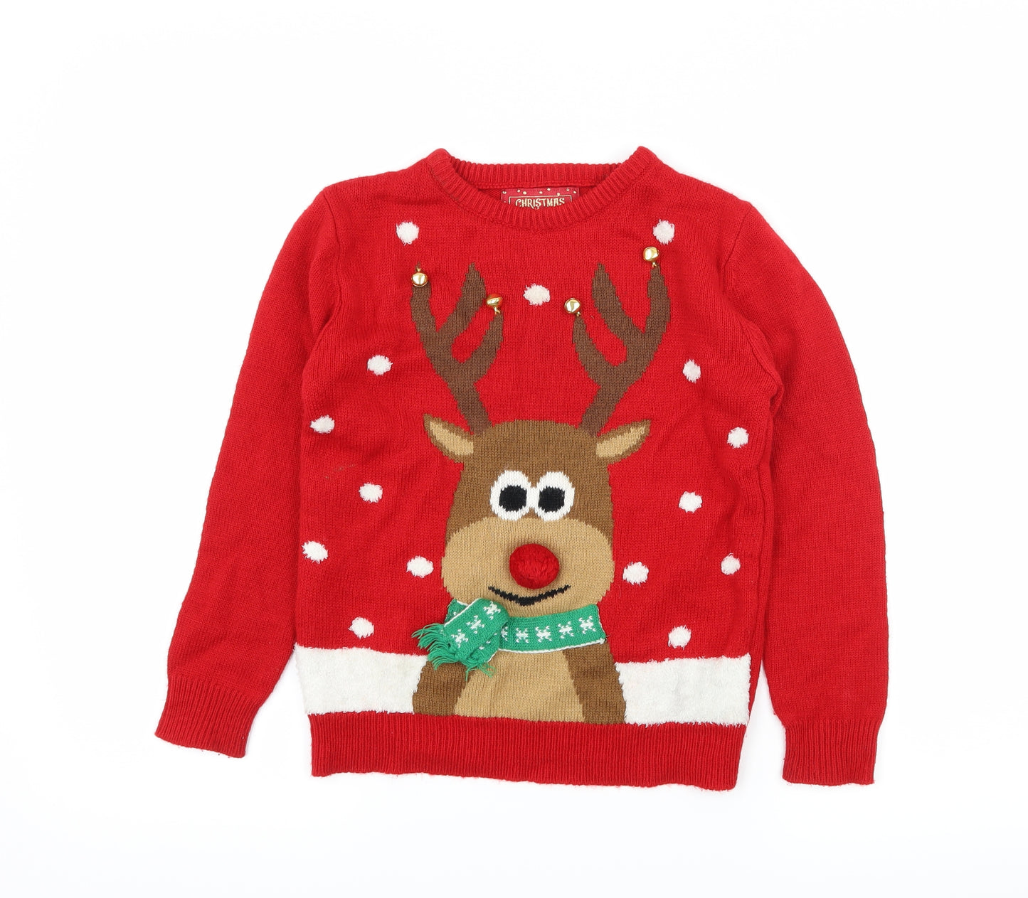 Primark Boys Red  Knit Pullover Jumper Size 8-9 Years  - Christmas Rudolph