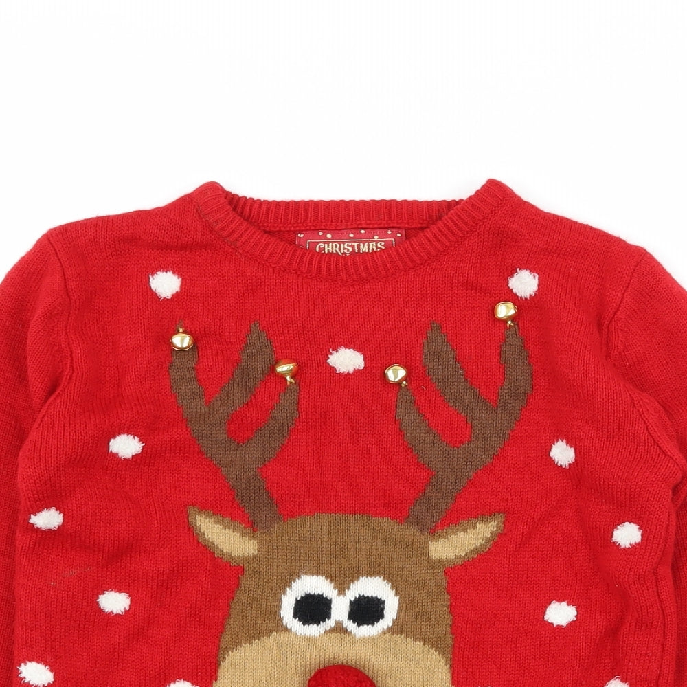 Primark Boys Red  Knit Pullover Jumper Size 8-9 Years  - Christmas Rudolph