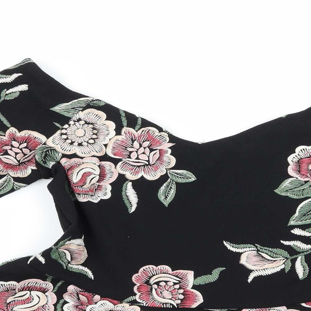 New Look Womens Black Floral Jersey Basic Blouse Size 8