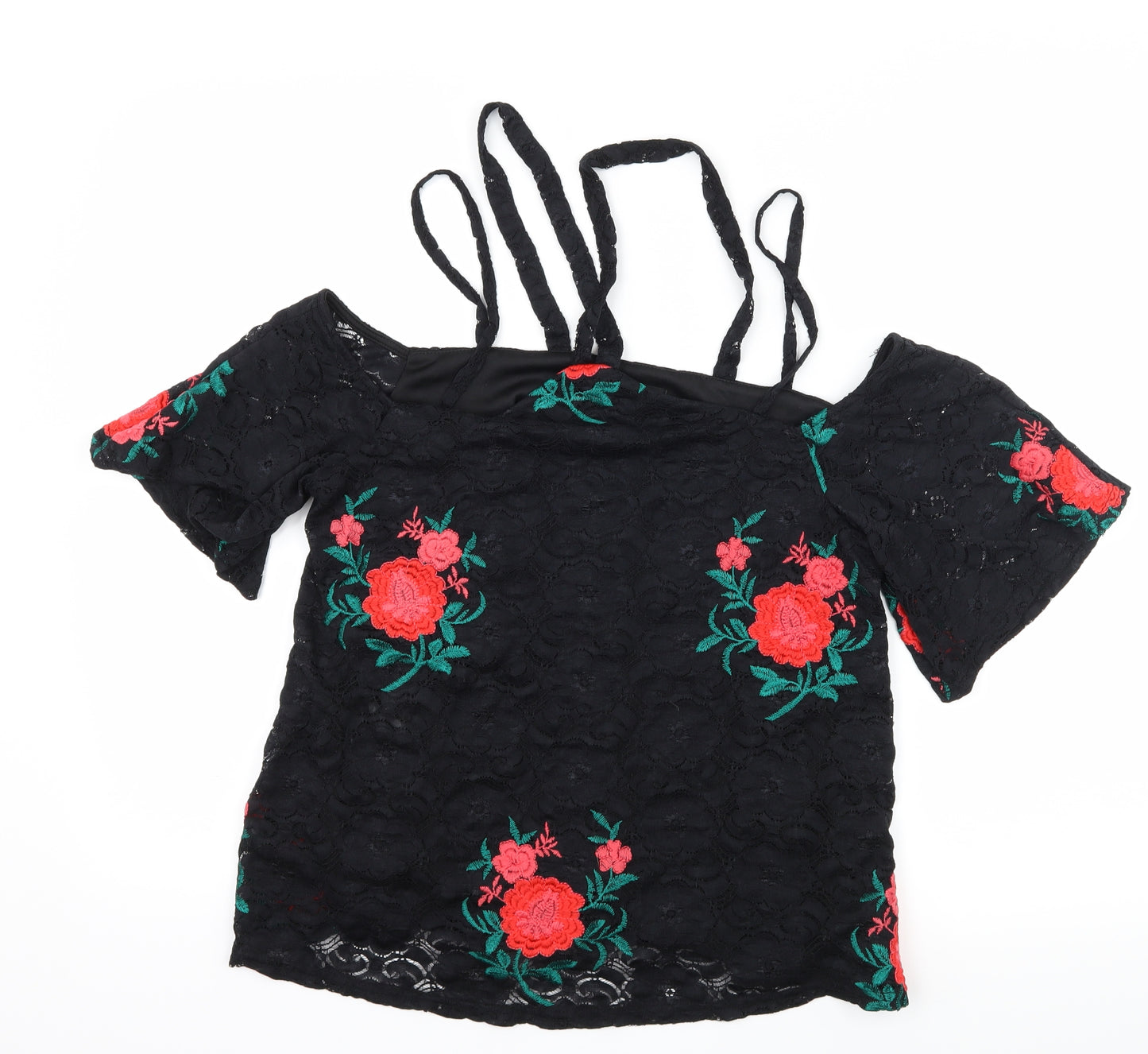 River Island Womens Black Floral Lace Basic Blouse Size 14