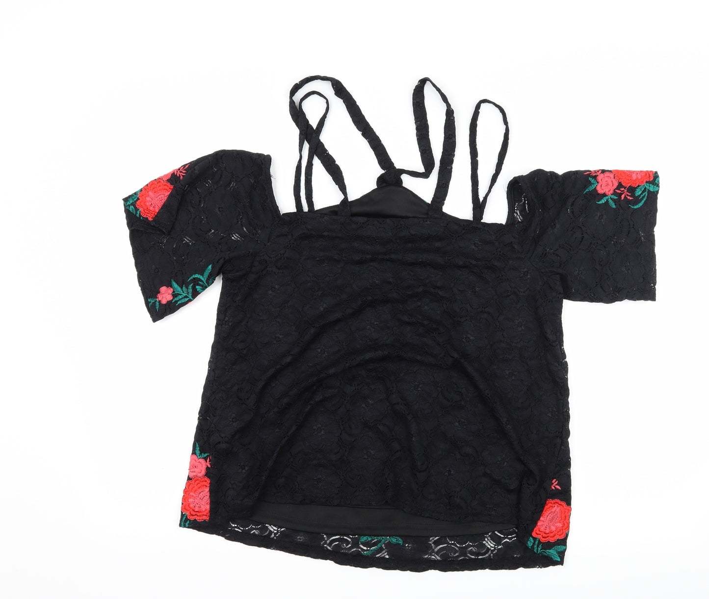 River Island Womens Black Floral Lace Basic Blouse Size 14