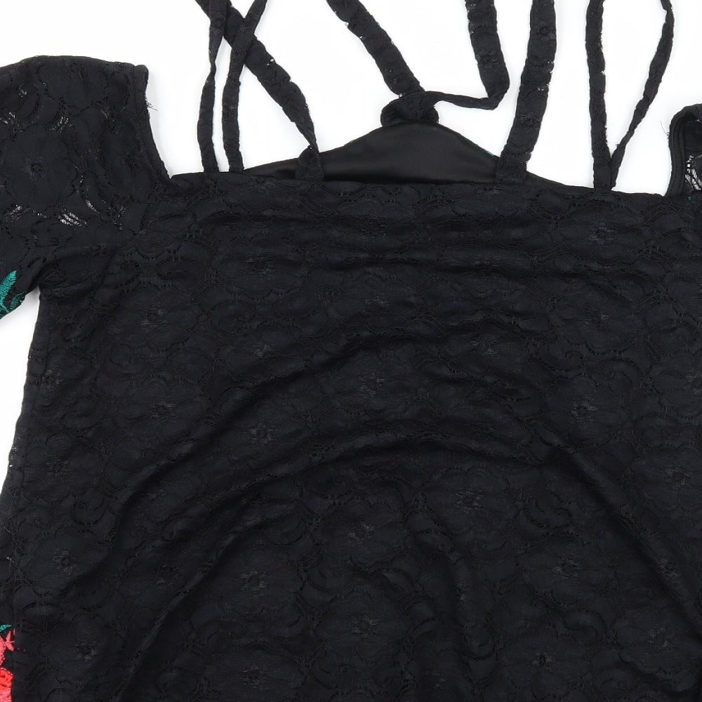 River Island Womens Black Floral Lace Basic Blouse Size 14