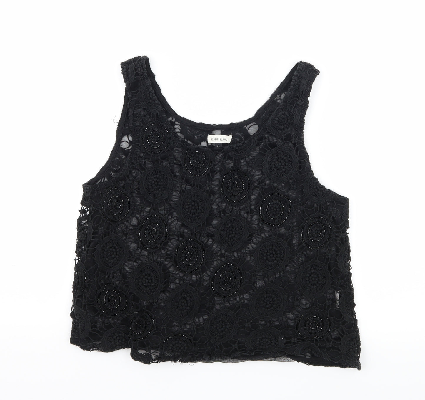 River Island Womens Black   Basic Tank Size 14  - sheer