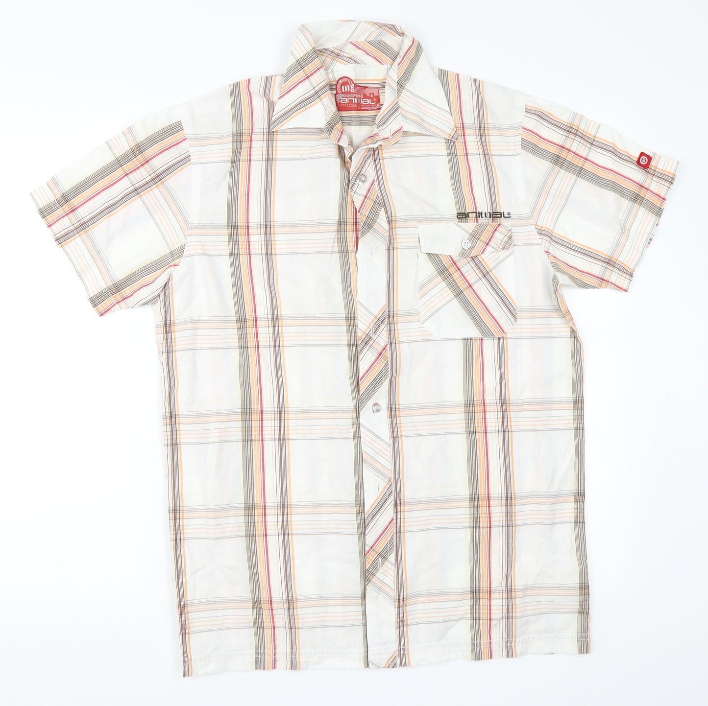 Animal Mens Ivory Check   Button-Up Size S