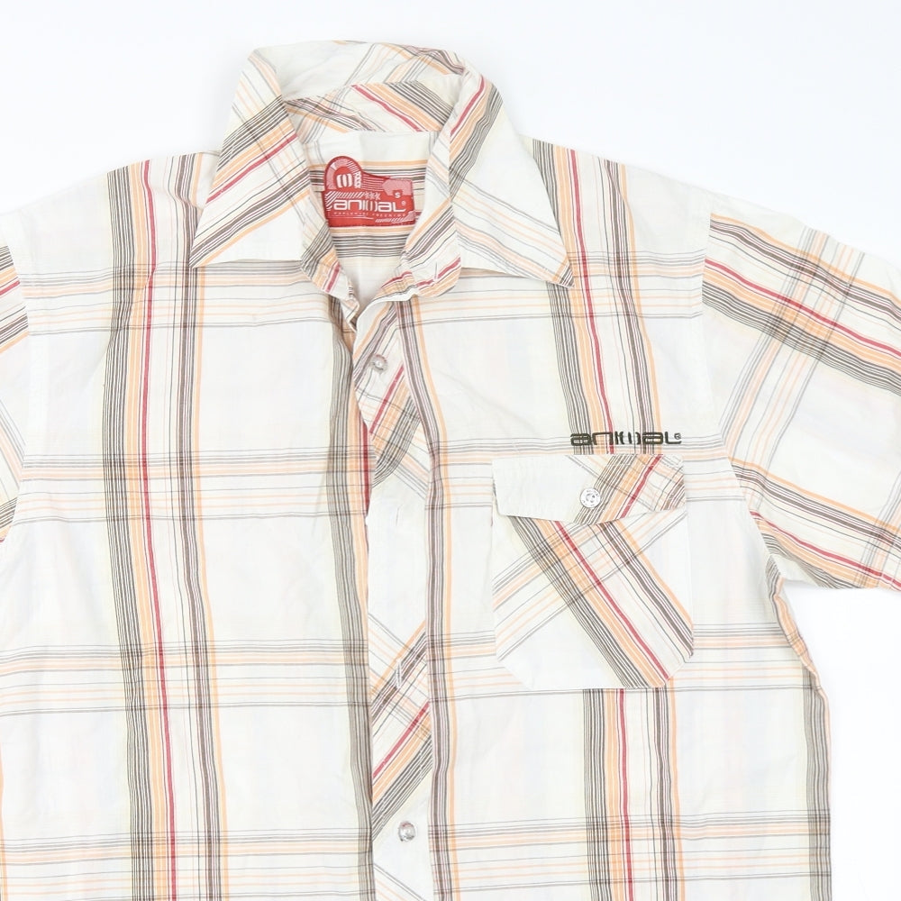 Animal Mens Ivory Check   Button-Up Size S