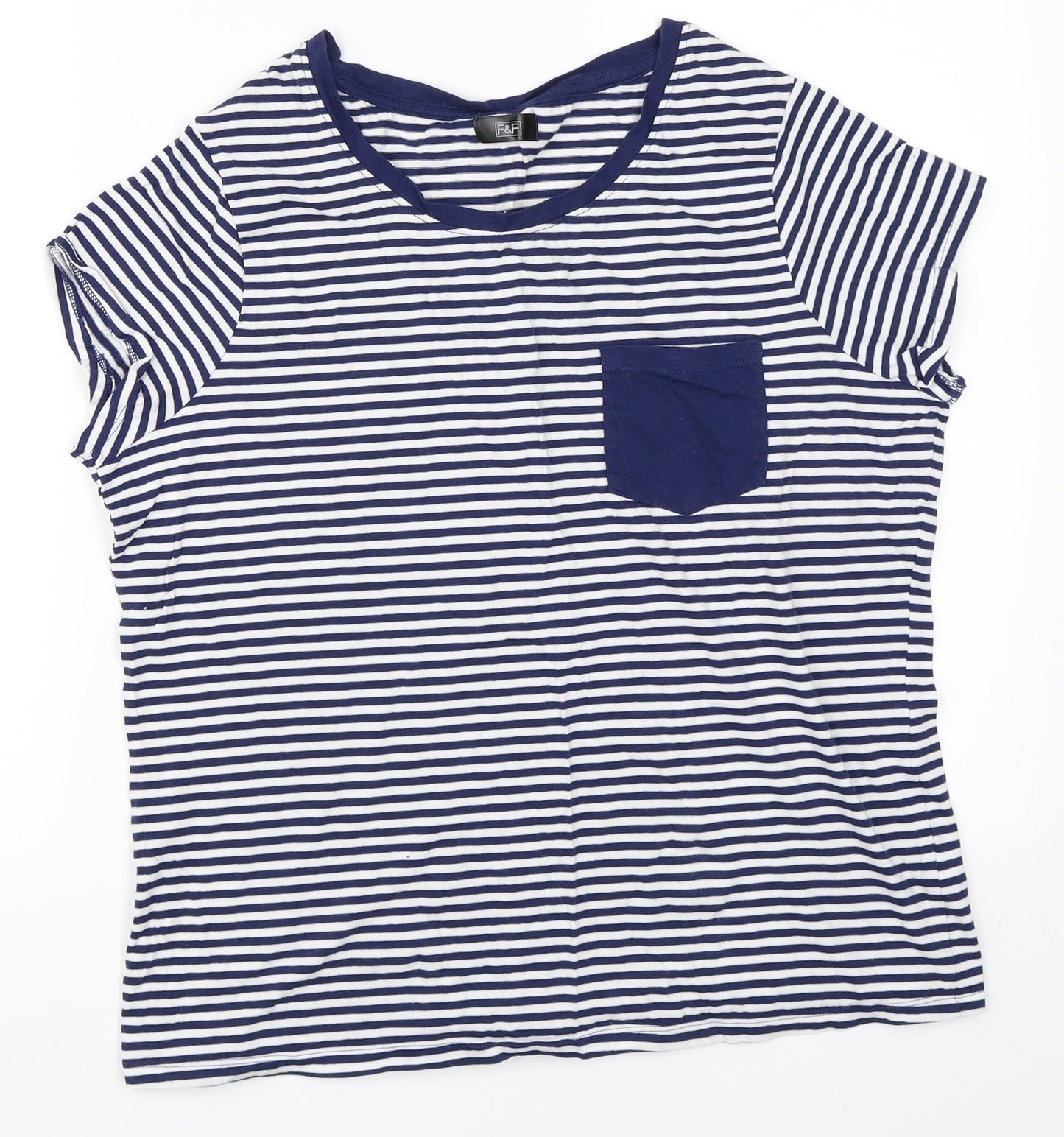 F&F Womens Blue Striped  Basic T-Shirt Size 16