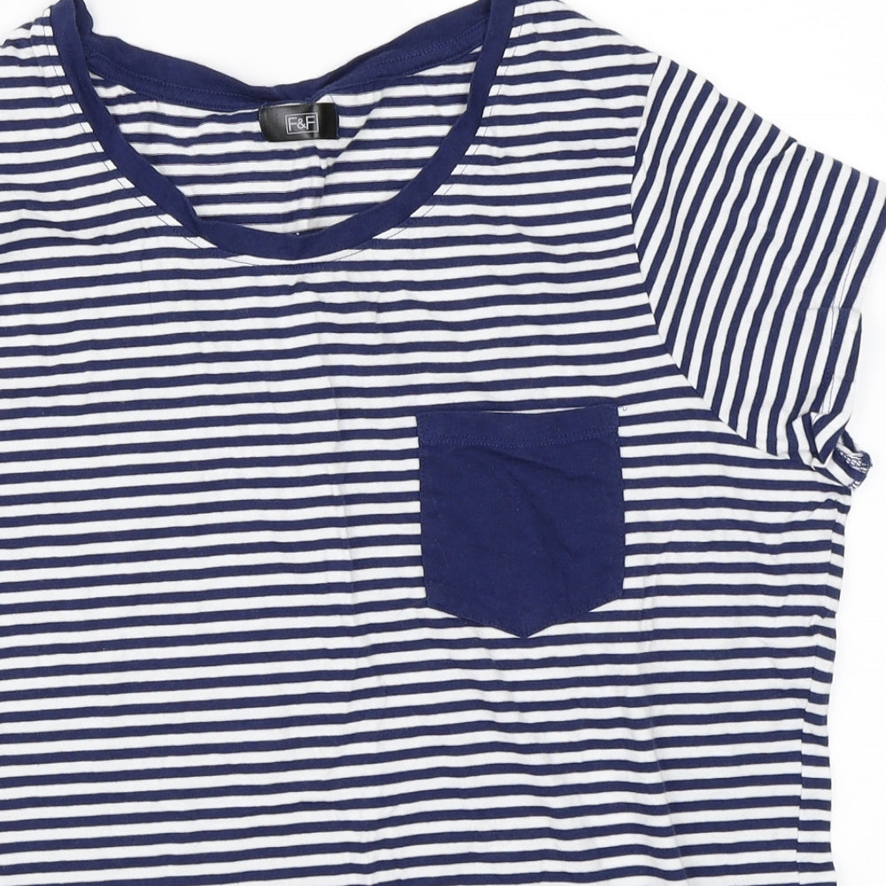 F&F Womens Blue Striped  Basic T-Shirt Size 16