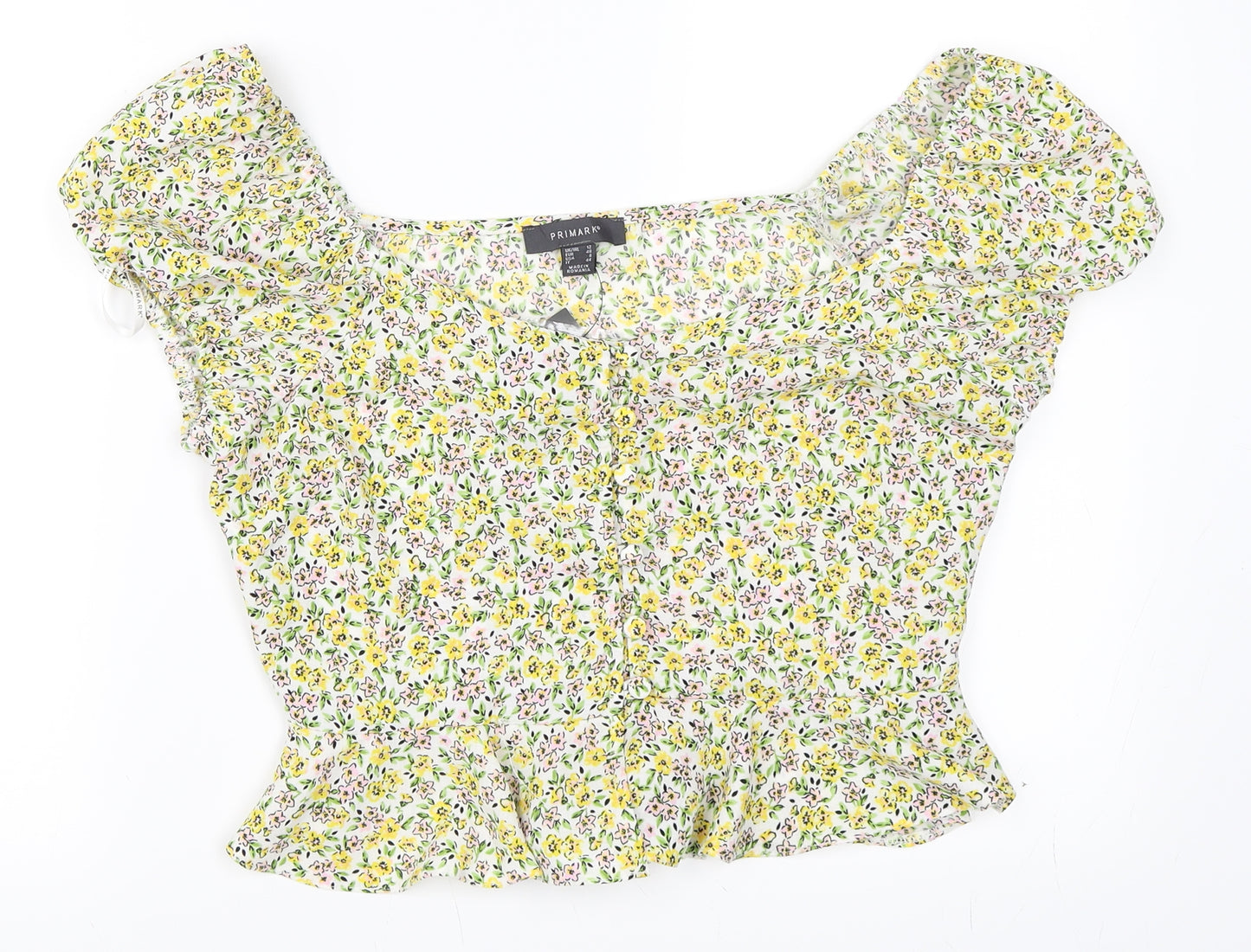 Primark Womens Yellow Floral  Cropped Blouse Size 12