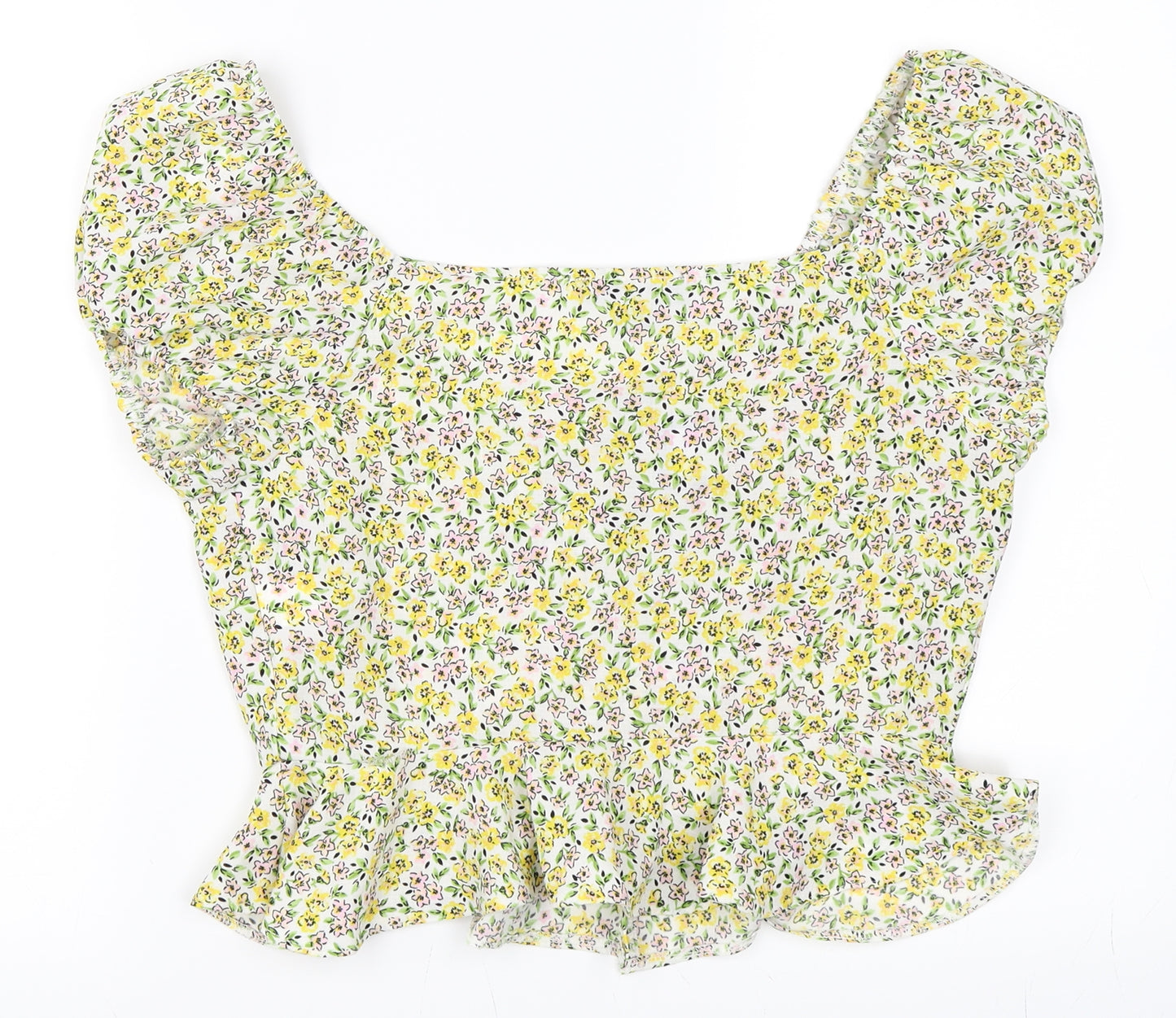 Primark Womens Yellow Floral  Cropped Blouse Size 12