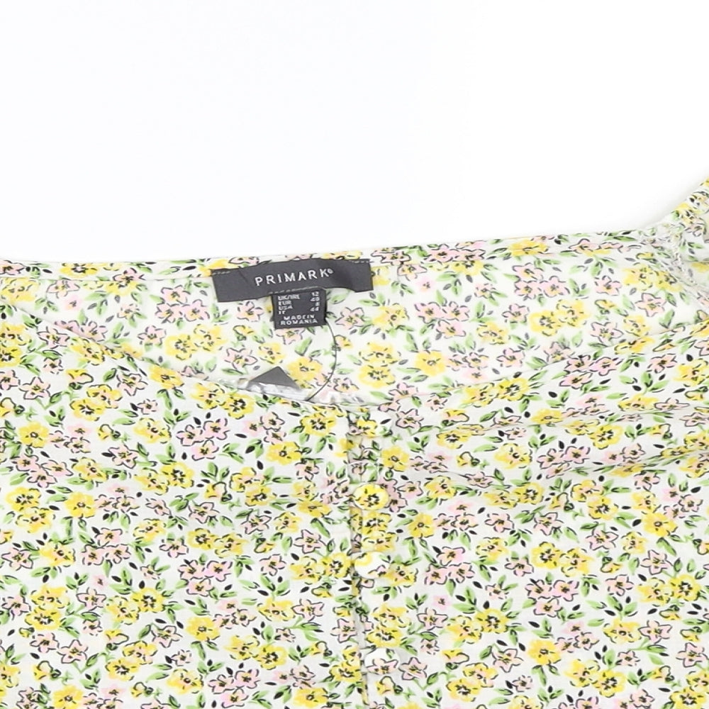 Primark Womens Yellow Floral  Cropped Blouse Size 12