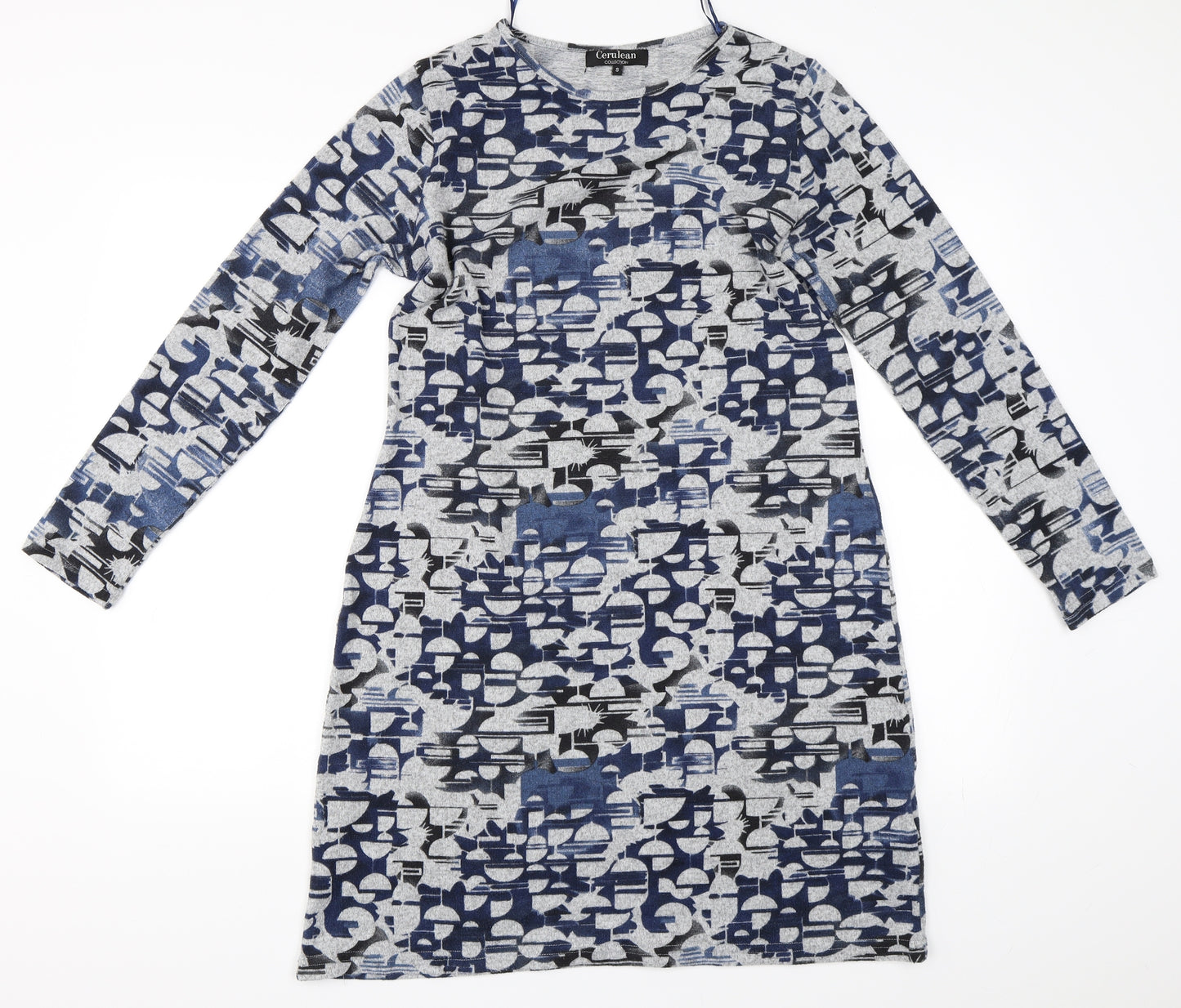 Cerulean Womens Grey Geometric  Jumper Dress  Size S