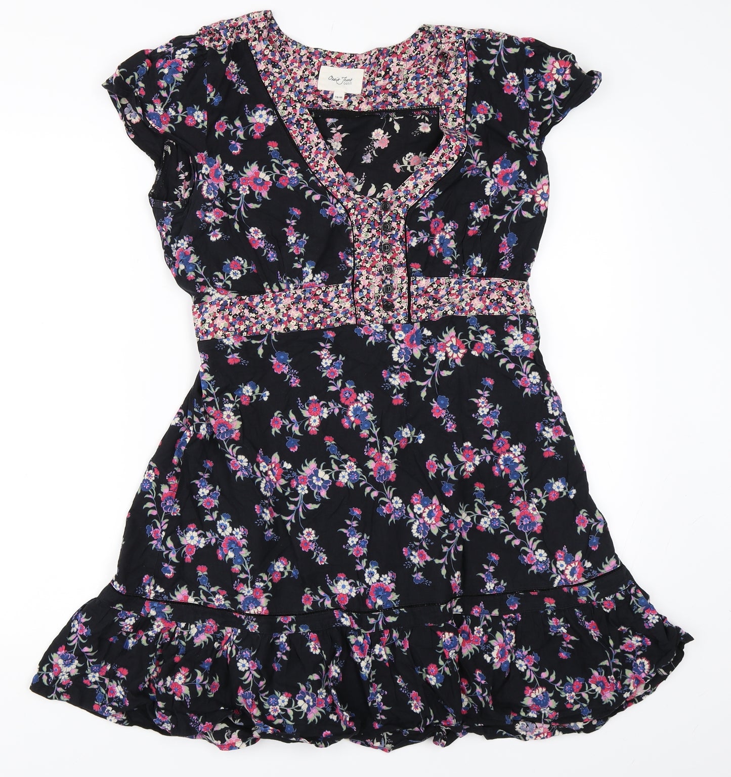 Oasis Womens Black Floral  Skater Dress  Size 16