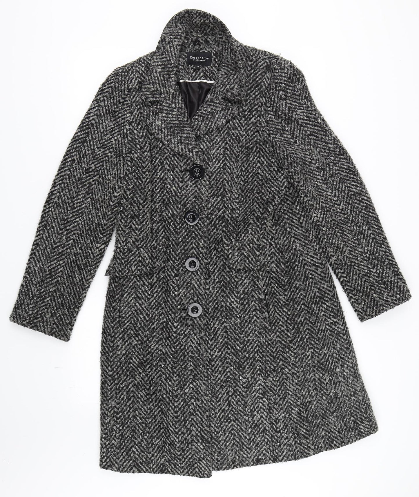 Debenhams Womens Black   Overcoat Coat Size 14