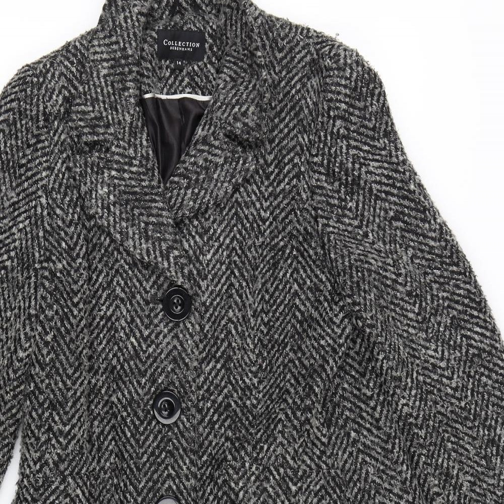 Debenhams Womens Black   Overcoat Coat Size 14