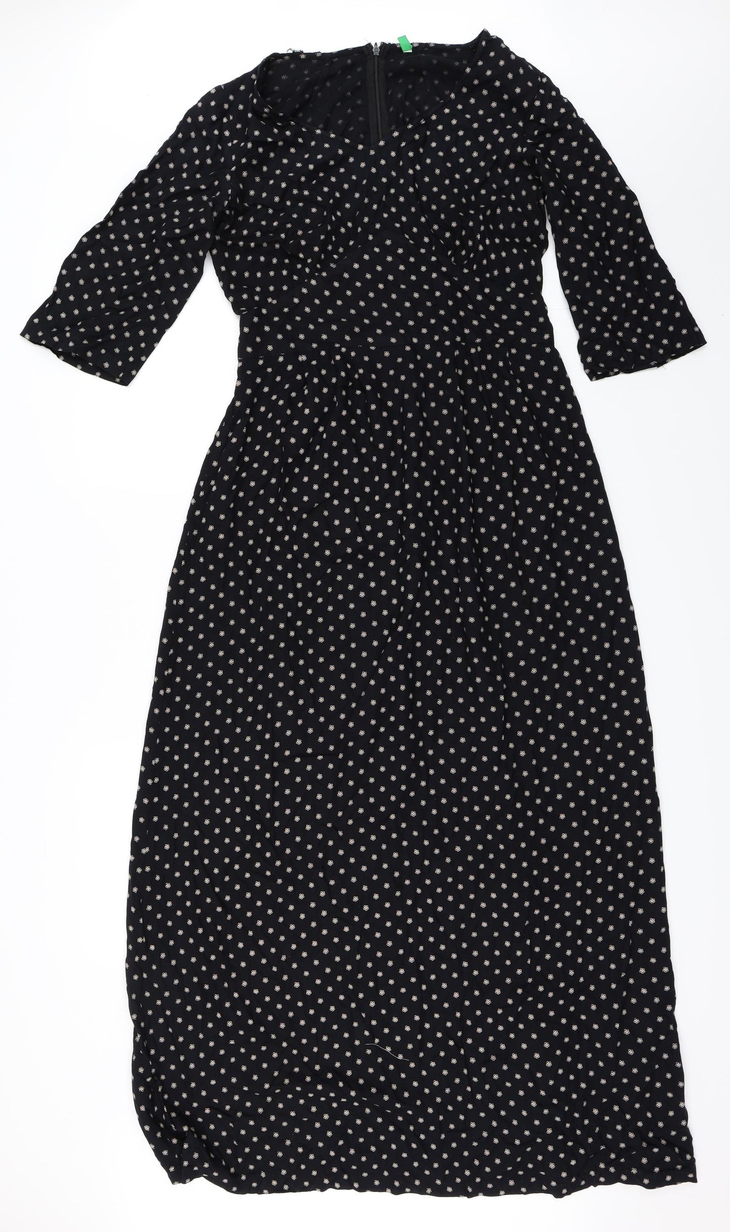 United Colors of Benetton Womens Black Floral  Fit & Flare  Size M