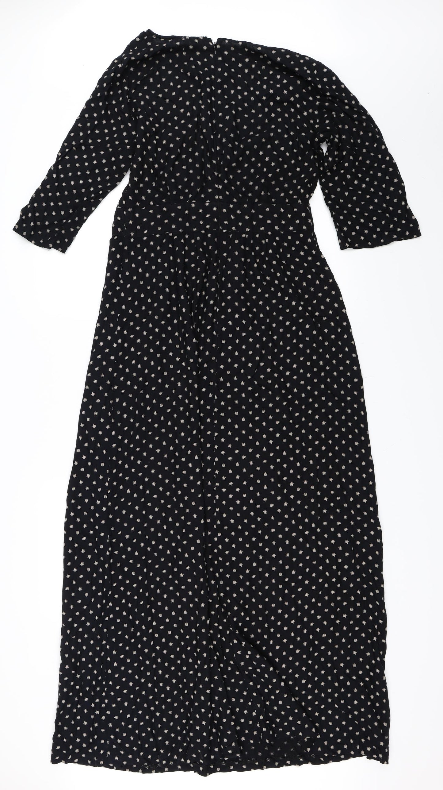 United Colors of Benetton Womens Black Floral  Fit & Flare  Size M