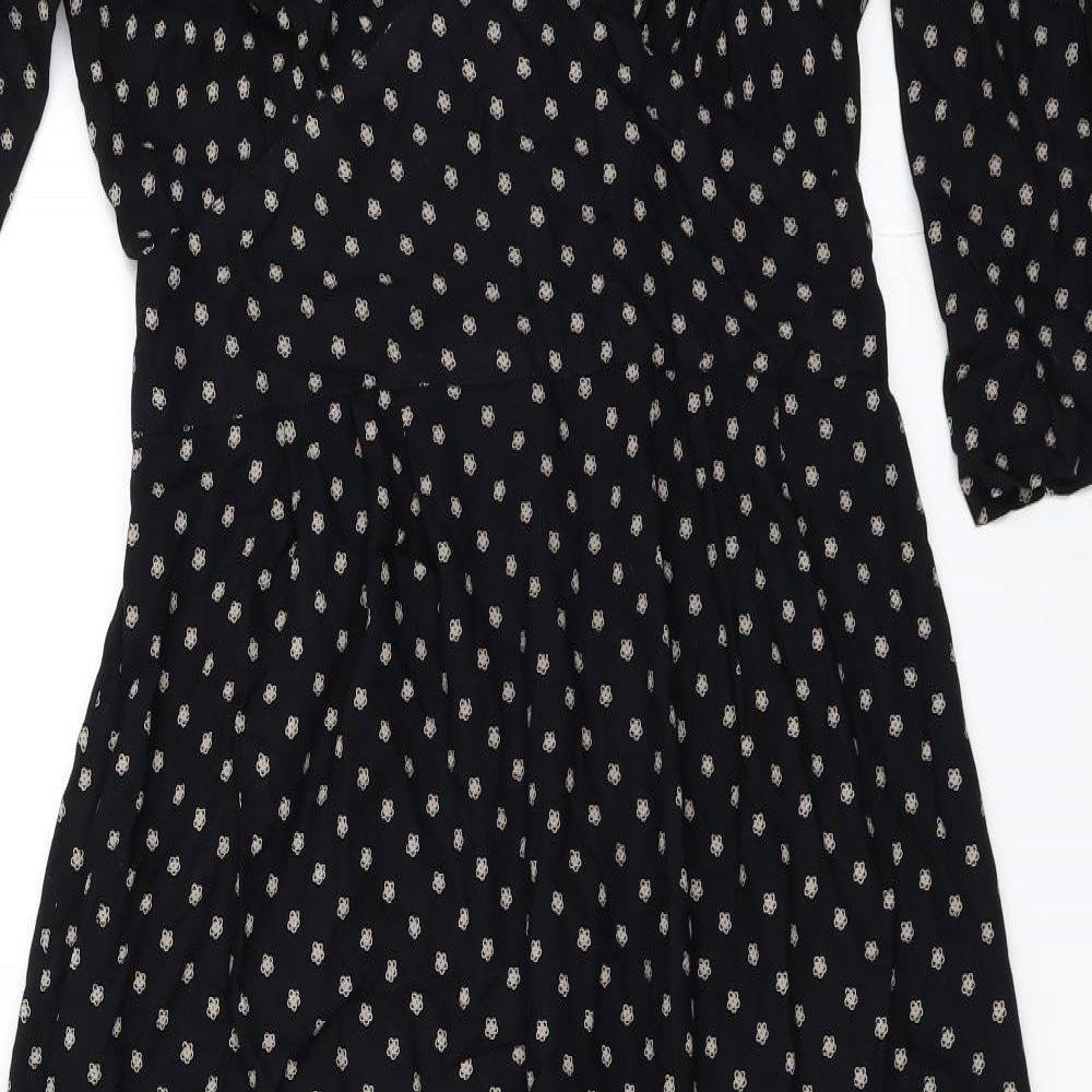 United Colors of Benetton Womens Black Floral  Fit & Flare  Size M