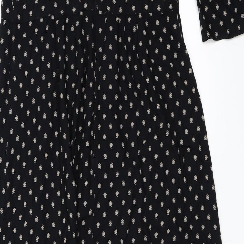 United Colors of Benetton Womens Black Floral  Fit & Flare  Size M