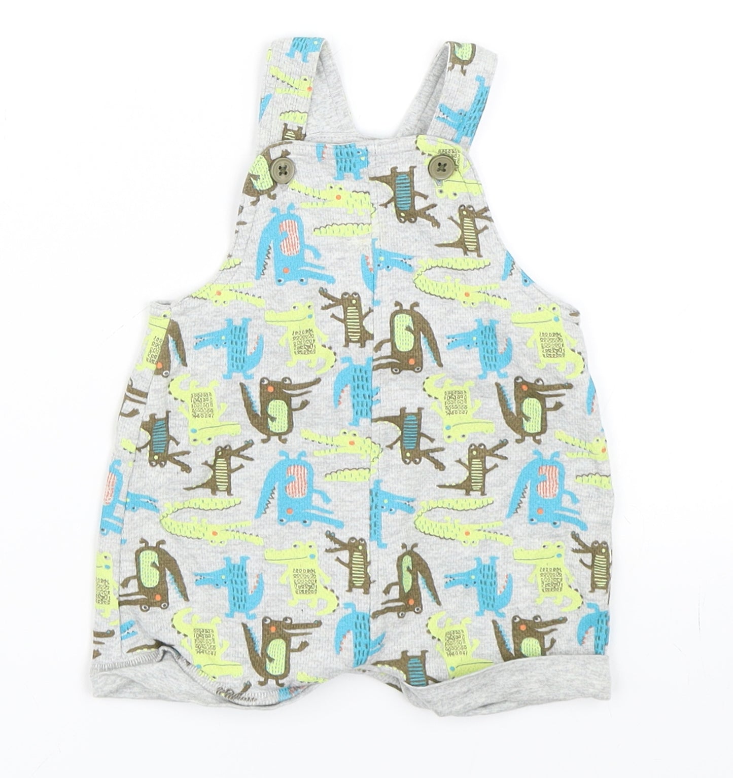 Nutmeg Boys Grey Animal Print  Dungaree One-Piece Size 12 Months  - Crocodile print