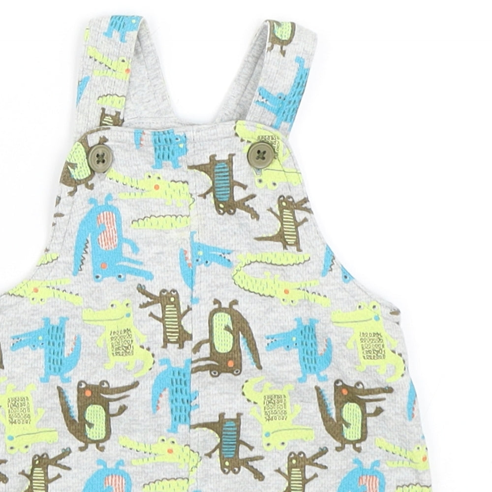 Nutmeg Boys Grey Animal Print  Dungaree One-Piece Size 12 Months  - Crocodile print